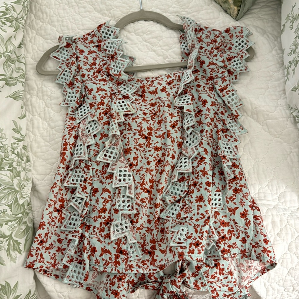 Red and blue floral top